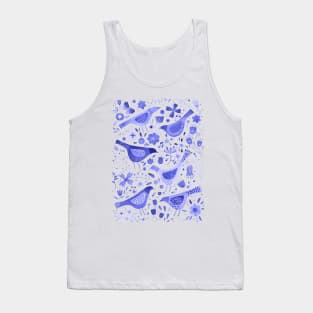 Blue Watercolor Birds in a Flower Garden Tank Top